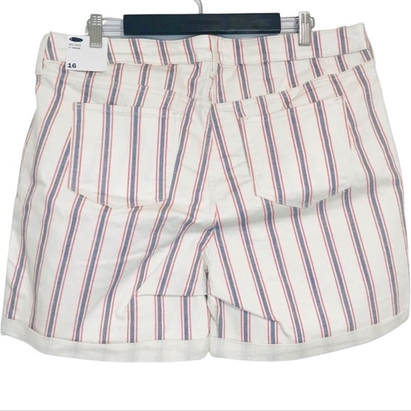 New! Old Navy High Rise Button Fly Blue Red Stripes Patriotic Denim Jean Shorts - Picture 2 of 10